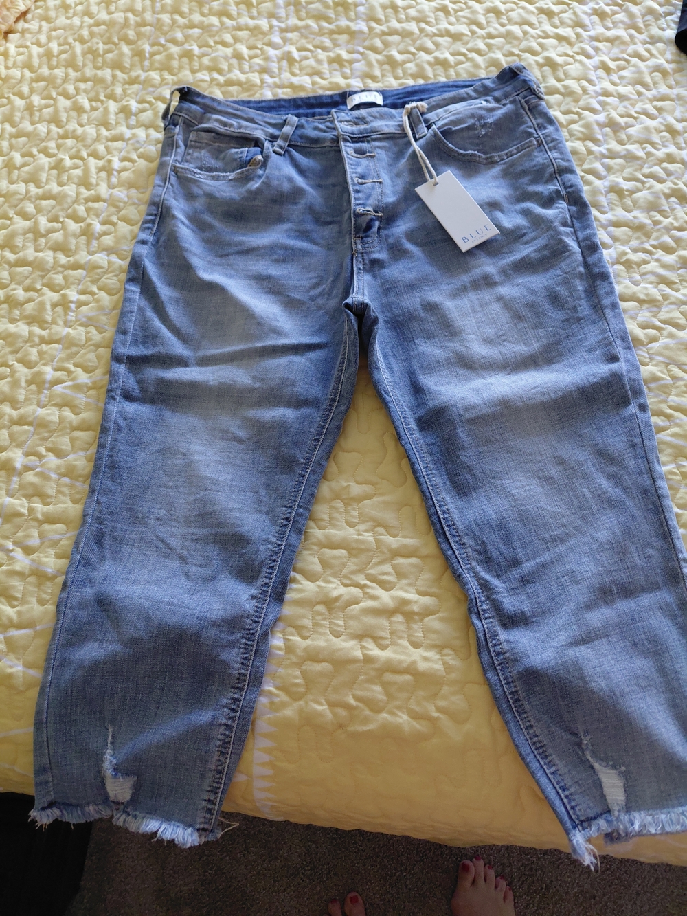Blue Artemis Button Fly Crop Jeans